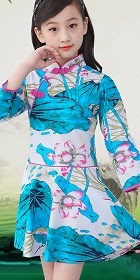 Girl's Long-sleeve Floral Cheongsam Dress (RM)