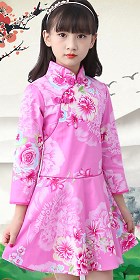 Girl's Long-sleeve Floral Cheongsam Dress (RM)