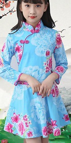 Girl's Long-sleeve Floral Cheongsam Dress (RM)