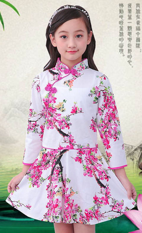 Girl's Long-sleeve Floral Cheongsam Dress (RM)