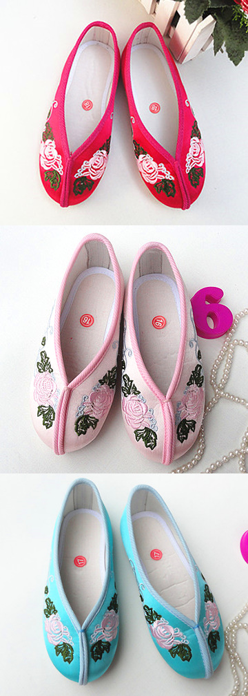 Girl's Peony Mudan Embroidery Shoes (Multicolor)