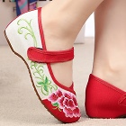 Mid Heel Flower Embroidery Shoes (Red)