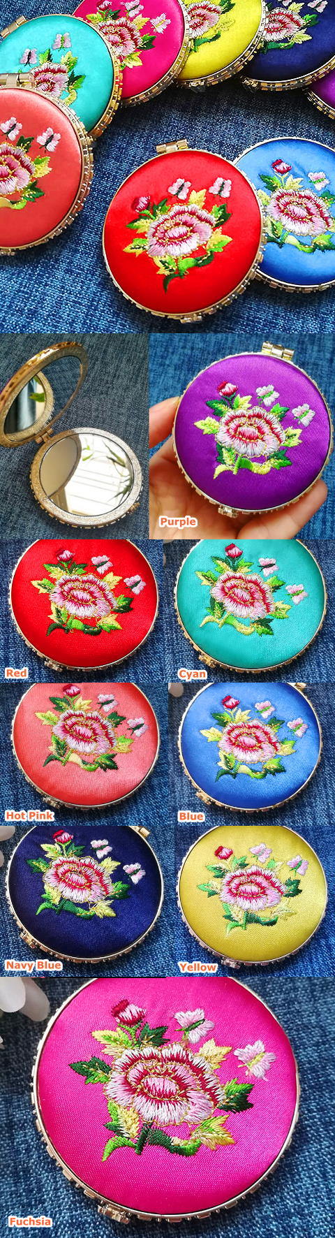 Mudan Peony Embroidery Compact Mirror (Multi-color)