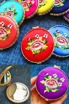 Mudan Peony Embroidery Compact Mirror (Multi-color)