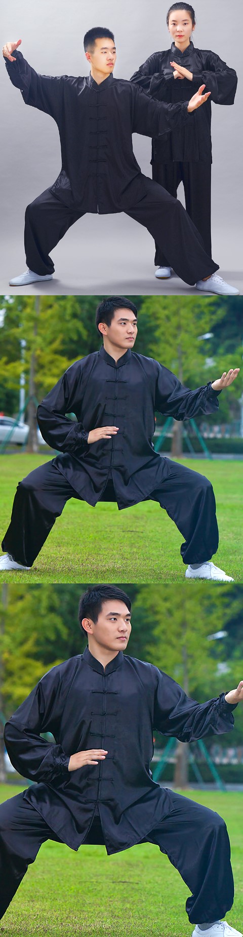 Professional Taichi Kungfu Uniform - Korean Silk - Black (RM)