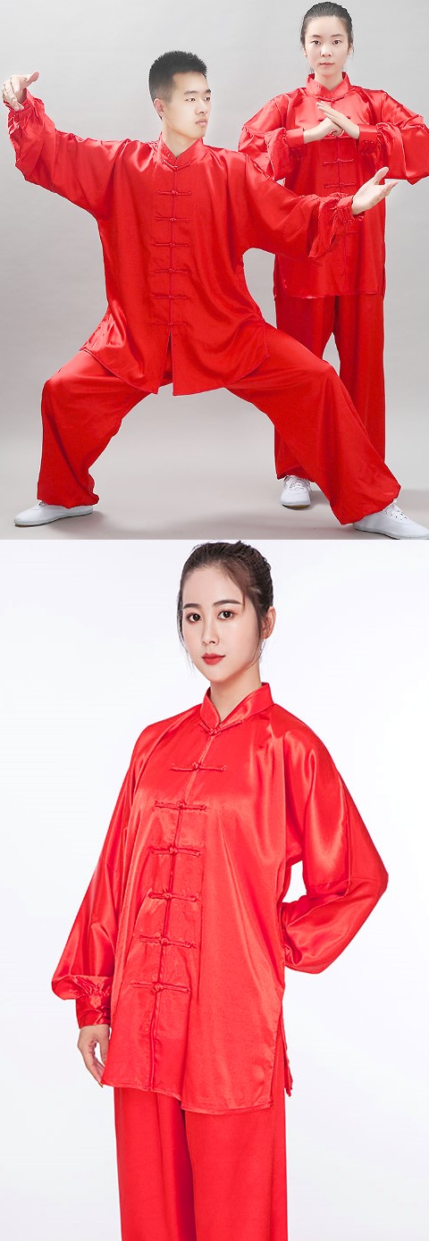 Professional Taichi Kungfu Uniform - Korean Silk - Red (RM)