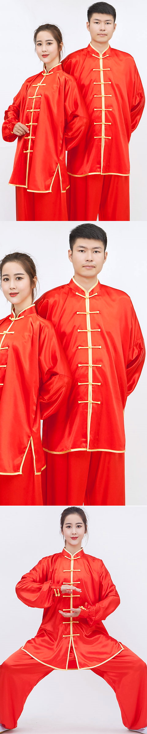 Professional Taichi Kungfu Uniform - Korean Silk - Red/Gold (RM)