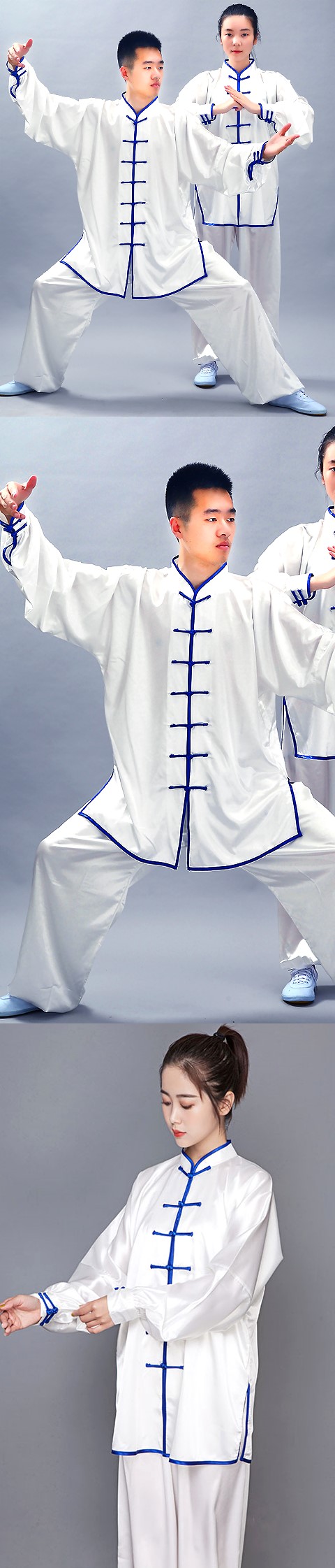 Professional Taichi Kungfu Uniform - Korean Silk - White/Blue (RM)