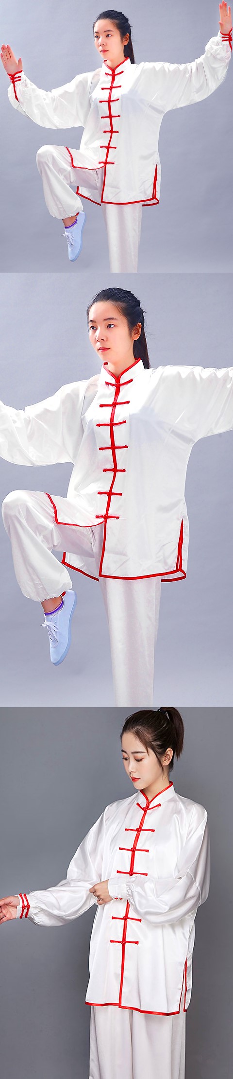 Professional Taichi Kungfu Uniform - Korean Silk - White/Red (RM)