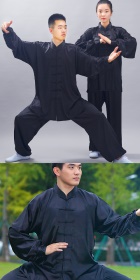 Professional Taichi Kungfu Uniform - Korean Silk - Black (RM)