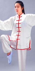Professional Taichi Kungfu Uniform - Korean Silk - White/Red (RM)