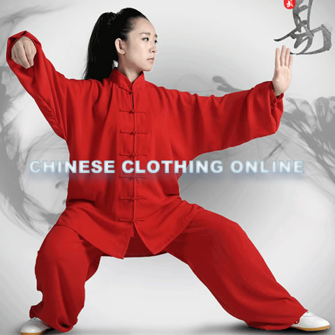 Professional Taichi Kungfu Uniform with Pants - Cotton/Silk - Red (RM)