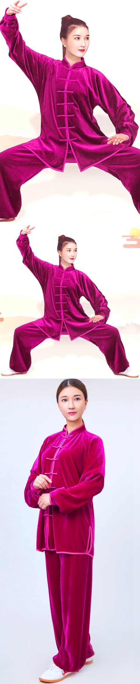 Professional Taichi Kungfu Uniform with Pants - Velvet - Fuchsia (RM)