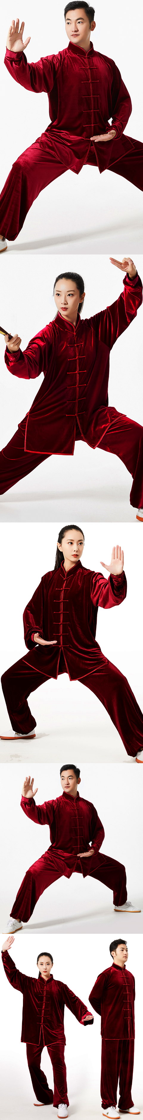 Professional Taichi Kungfu Uniform with Pants - Velvet - Maroon (RM)