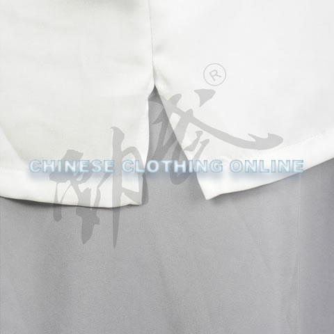 Professional Taichi Kungfu Uniform with Pants - Silk Fibroin Satin - White/Grey (RM)