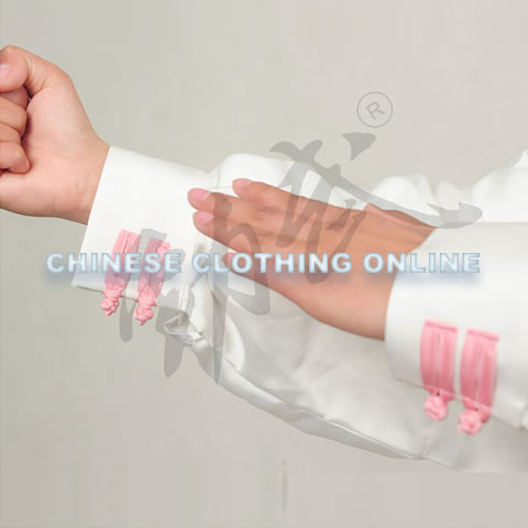 Professional Taichi Kungfu Uniform with Pants - Silk Fibroin Satin - White/Pink (RM)