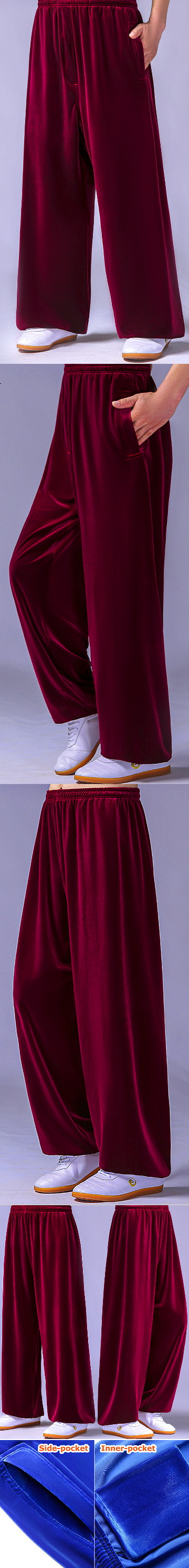 Professional Taichi Kungfu Pants - Velvet - Maroon (RM)