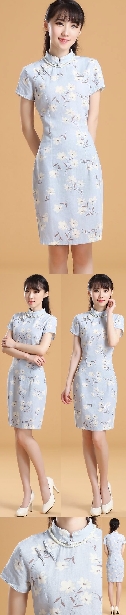 Mid-length Linen Printing Cheongsam Dress (RM)