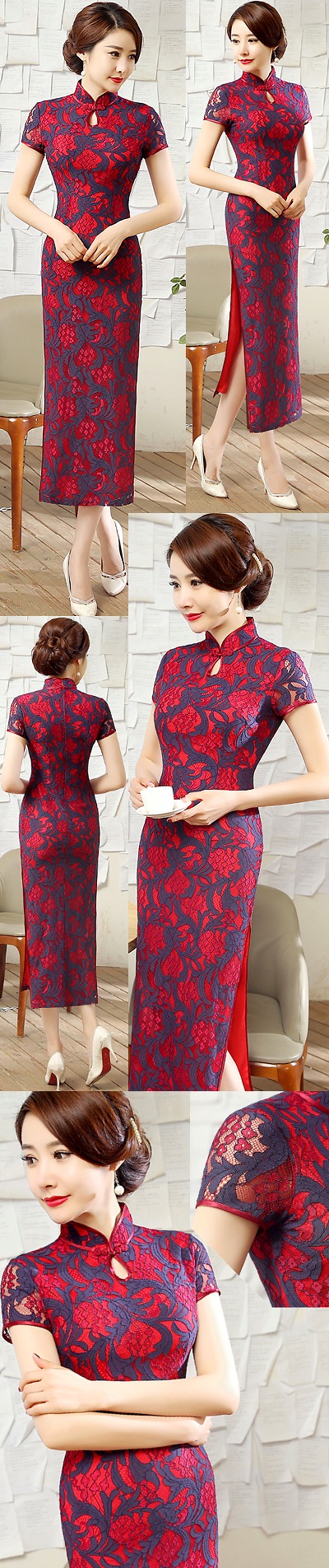 Cup-sleeve Gorgeous Embroidery Gauze Cheongsam (RM)