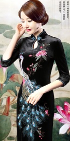 Bargain - Elbow-sleeve Embroidery Velvet Cheongsam (RM)