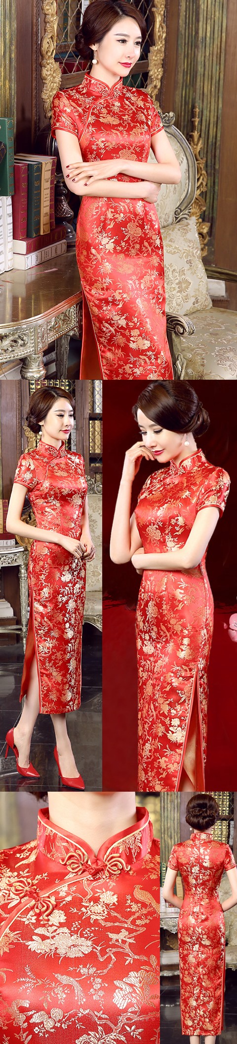 Short-sleeve Long-length Brocade Cheongsam (RM)