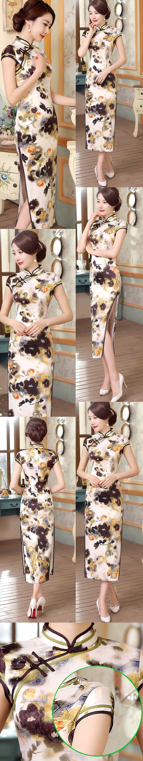 Cup-sleeve Silk Printing Cheongsam (RM)