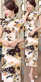 Cup-sleeve Silk Printing Cheongsam (RM)