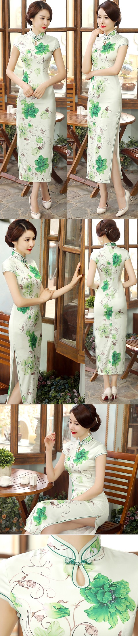 Cup-sleeve Silk Printing Cheongsam (RM)