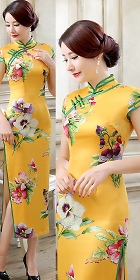 Cup-sleeve Silk Printing Cheongsam (RM)