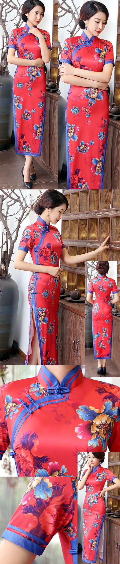 Short-sleeve Silk Printing Cheongsam (RM)