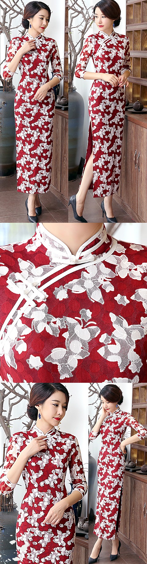 Elbow-sleeve Gorgeous Embroidery Gauze Cheongsam (RM)