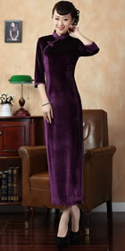 Elbow-sleeve Long-length Velvet Cheongsam (RM)