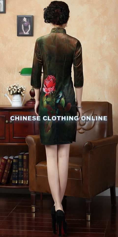 Elbow-sleeve Short-length Spray Painting Velvet Cheongsam (RM)