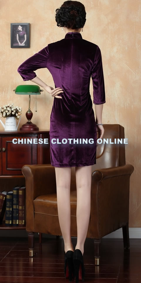 Elbow-sleeve Short-length Velvet Cheongsam (RM)