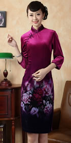 Elbow-sleeve Short-length Spray Painting Velvet Cheongsam (RM)