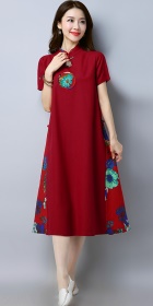 Ethnic Mid-length Dress with patches-Burgundy (RM)