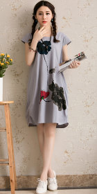 Ethnic Hand-painting Cup-sleeve Linen Dress (RM)