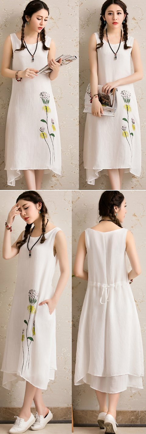 Ethnic Floral Printing Sleeveless Long Dress (RM)