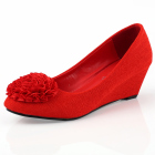 Mid Height Wedge Heel Shoes (Red)