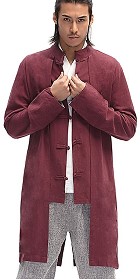 Standing Collar Linen Faux-2-piece Coat (RM)