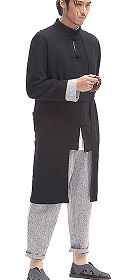 Standing Collar Linen Faux-2-piece Coat (RM)