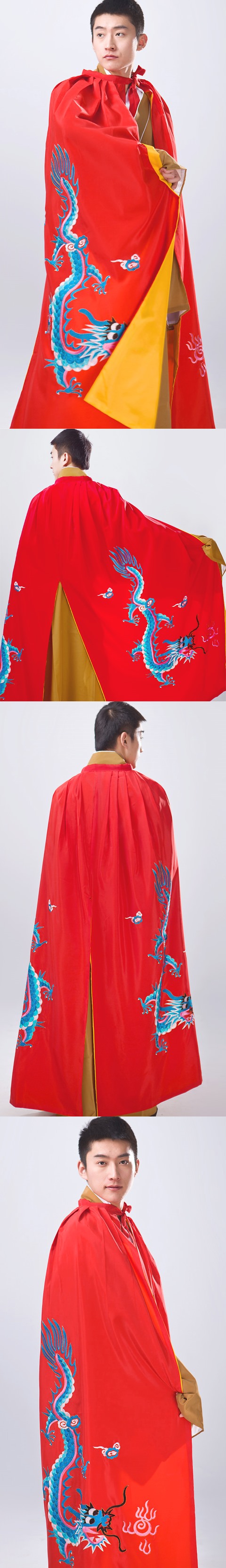 男漢服繡龍披風 - 紅色（成衣）