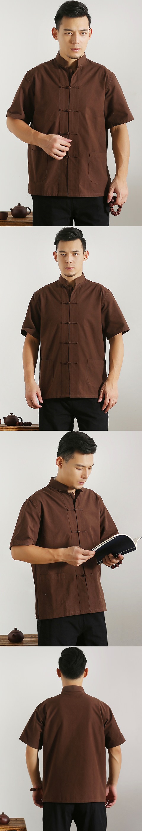 Mandarin Short-sleeve Plain Cotton Shirt (RM)