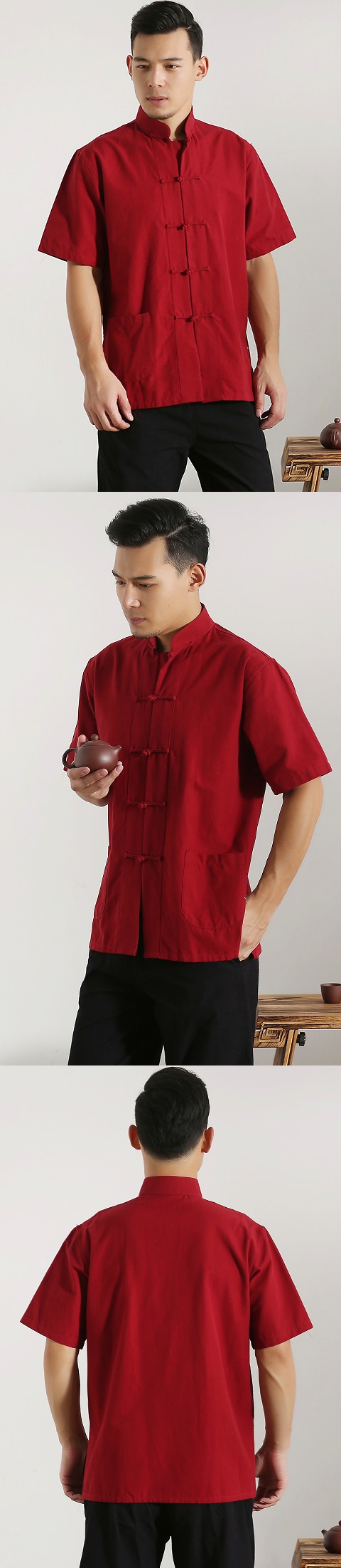 Mandarin Short-sleeve Plain Cotton Shirt (RM)