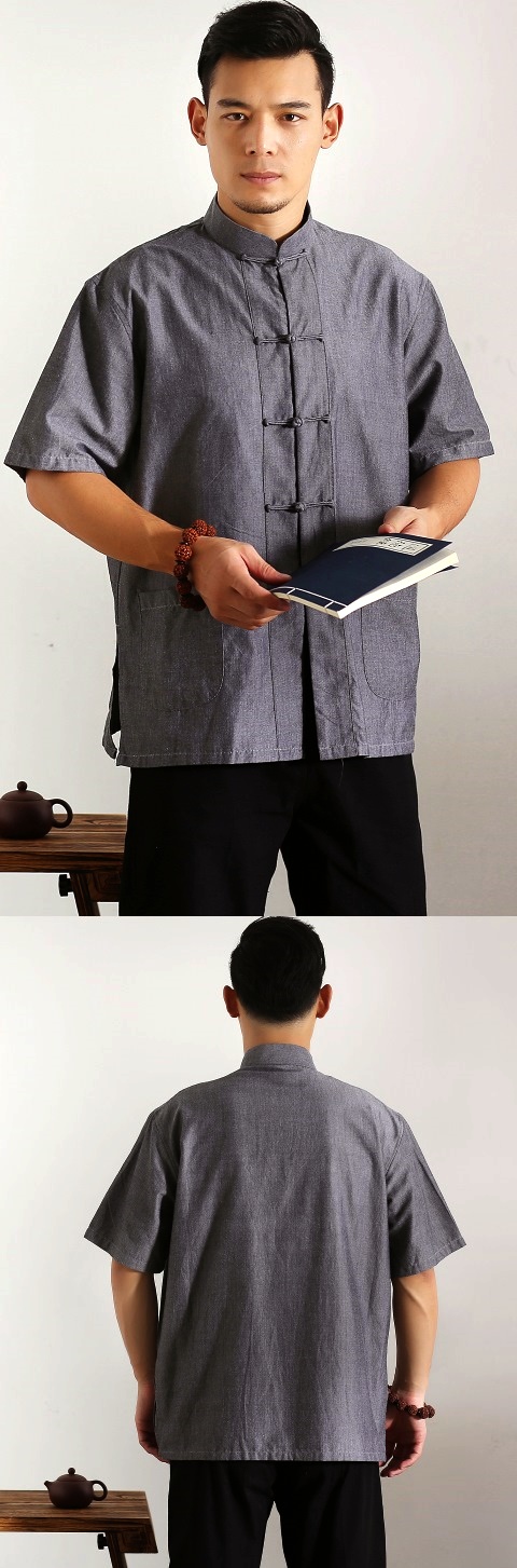 Mandarin Short-sleeve Plain Cotton Shirt (RM)