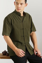 Mandarin Short-sleeve Plain Cotton Shirt (RM)