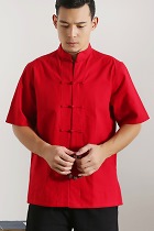 Mandarin Short-sleeve Plain Cotton Shirt (RM)