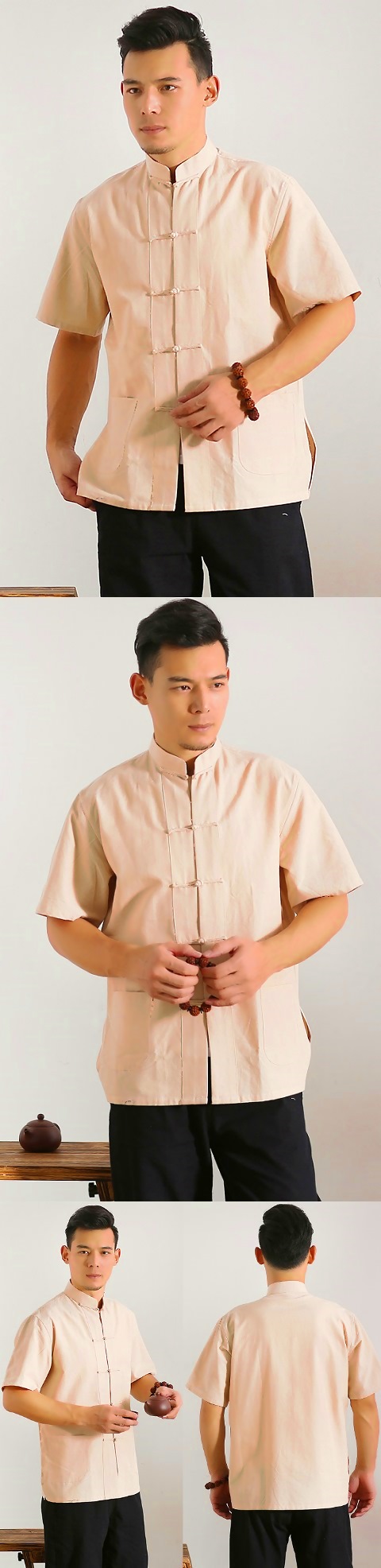 Mandarin Short-sleeve Plain Cotton Shirt (RM)