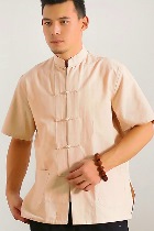 Mandarin Short-sleeve Plain Cotton Shirt (RM)