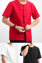 Mandarin Short-sleeve Plain Cotton Shirt (RM)